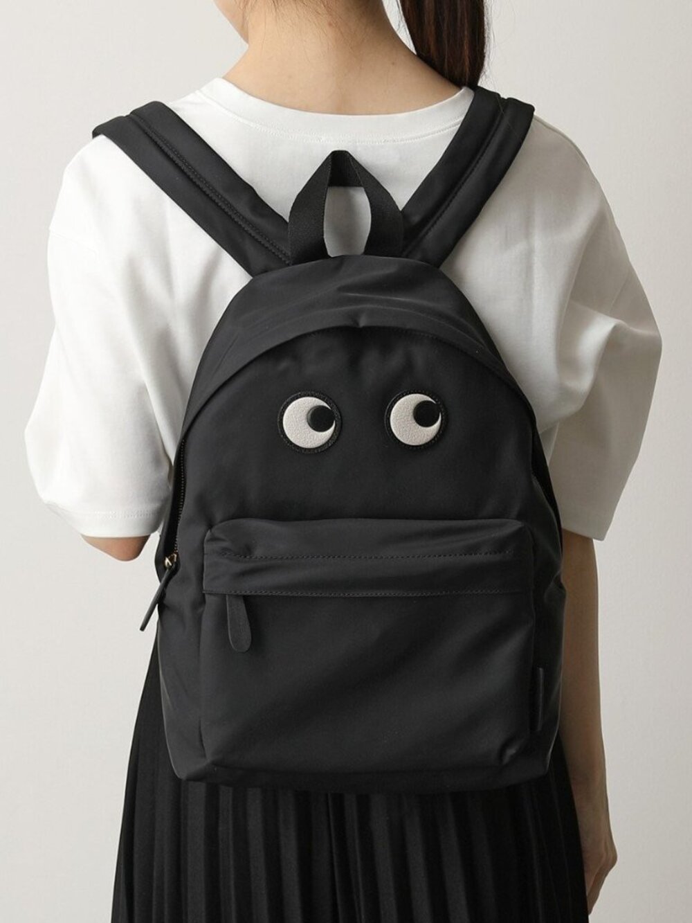 Anya Hindmarch Eyes Backpack Black Nylon Leather Trim Gold Hardware